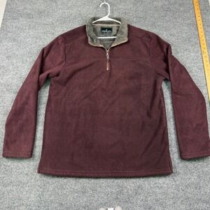 London Fog Mens 2XL Burgundy Herringbone Quarter Zip Faux Fur Fleece Pullover